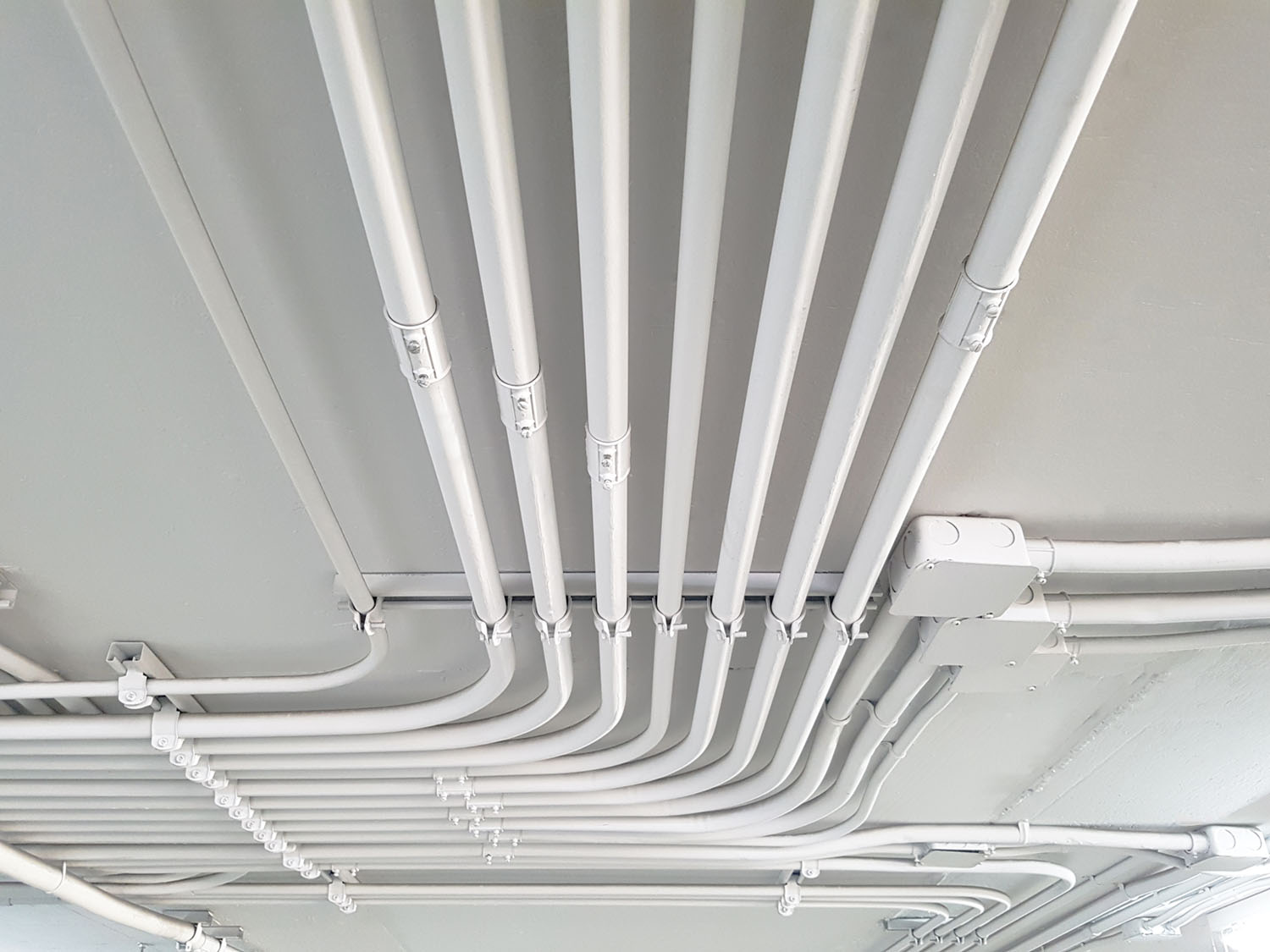 A well-structured white PVC electrical conduit system